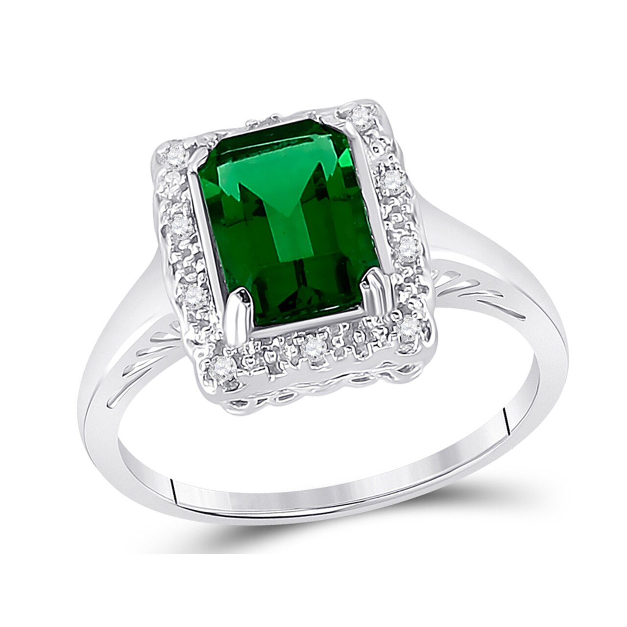 Gem And Harmony 1.75 Carat (ctw) Lab Created Green Emerald Ring in 10K White Gold